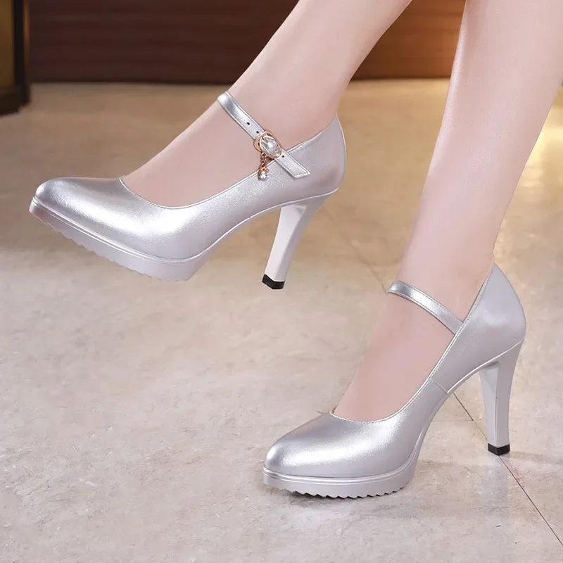 6cm 8cm Small Size 32-43 Shallow Mary Janes White Wedding Shoes Bride Platform Pumps 2024 High Heels Shoes Ladies Office Model