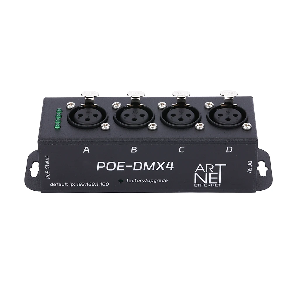 MINI ArtNet / sACN 2048 Power Over Ethernet (PoE) Controlador DMX/RDM bidirecional de quatro portas Conector de rede padrão Madrix/ MA2