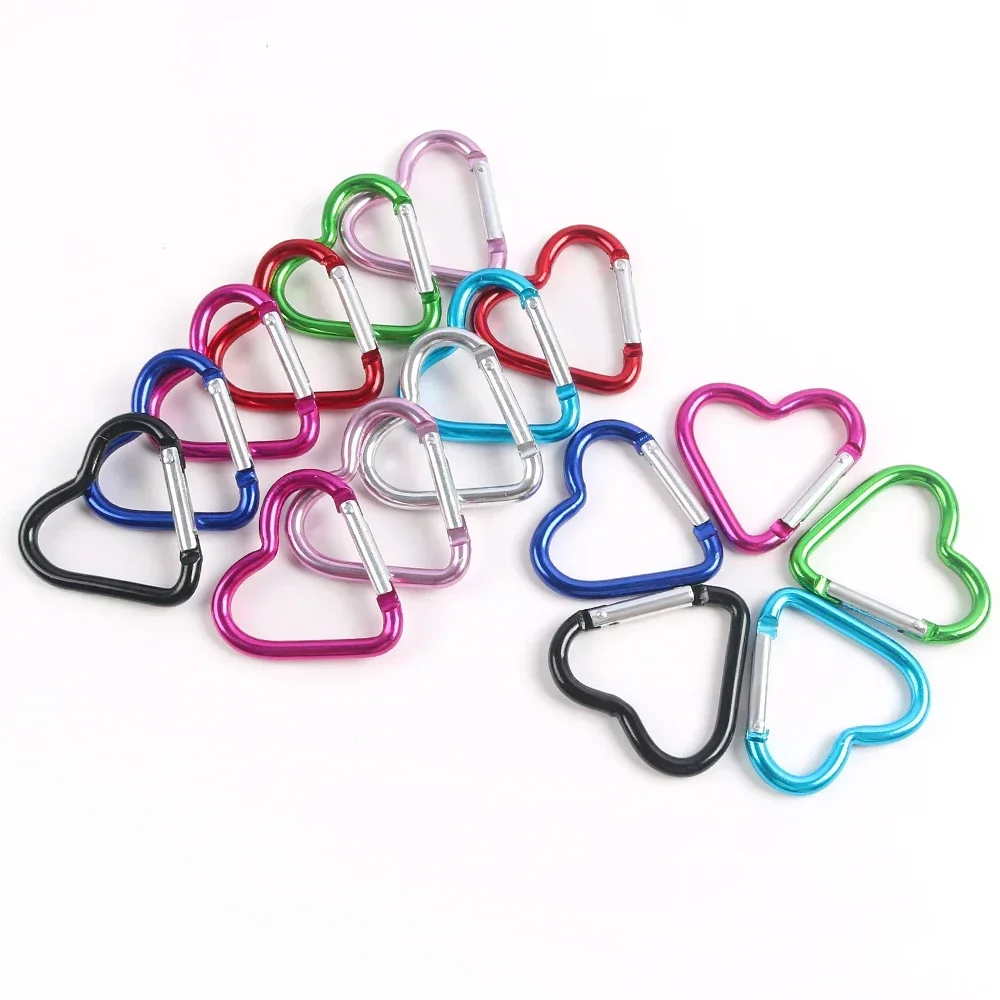 5Pcs Aluminum Heart-shaped Carabiner Key Chain Clip Keyring Hook Water Bottle Bag Hanging Buckle Jewelry Making Accessories