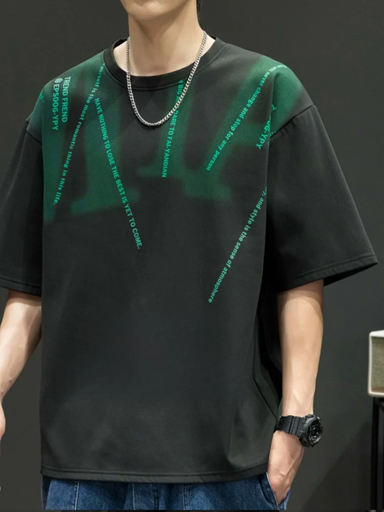 

Мужская футболка свободного кроя из ледяного шелка с круглым вырезом, дышащая, летняя, модная, больших размеров, с коротким рукавом