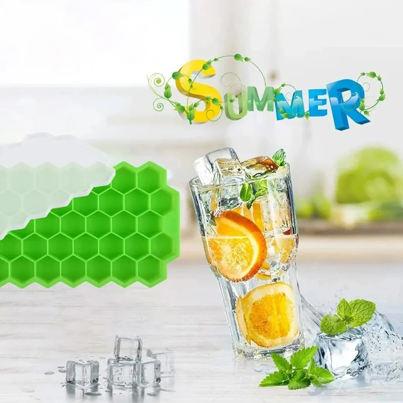 37 Hole Honeycomb Silicone Ice Tray With Lid Fast Freeze Easy Release DIY Ice Cube Mold Silicone Ice Grid Mold Lce Making Film