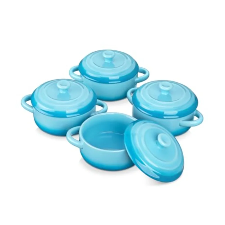

Mini Cocotte Set, 12 OZ Small Casserole Dishes with Lids, Soup Bowls With Handles, Individual Ramekins, Oven, Microwave and Dis