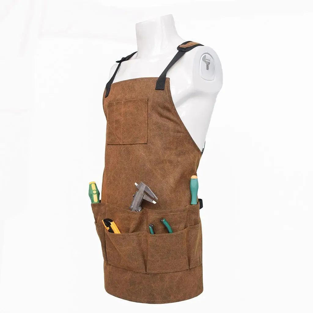 Canvas Bib Apron Pockets Woodworking Gardening Craft Mechanic Tools Apron