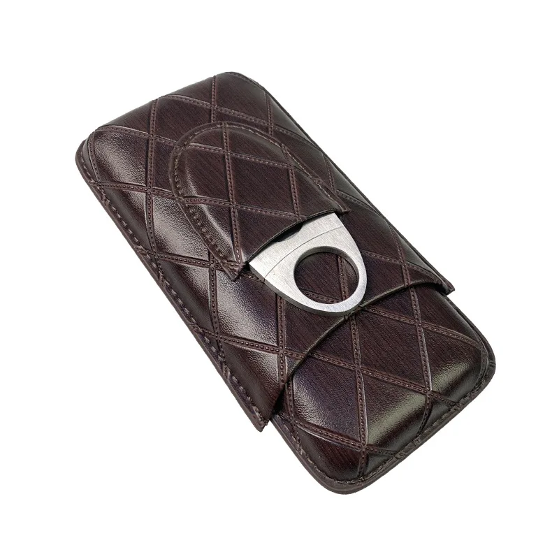 Cigar Case With Diamond Pattern Cigar Cutter, 3 Cigar Cases, Cigar Storage Bag