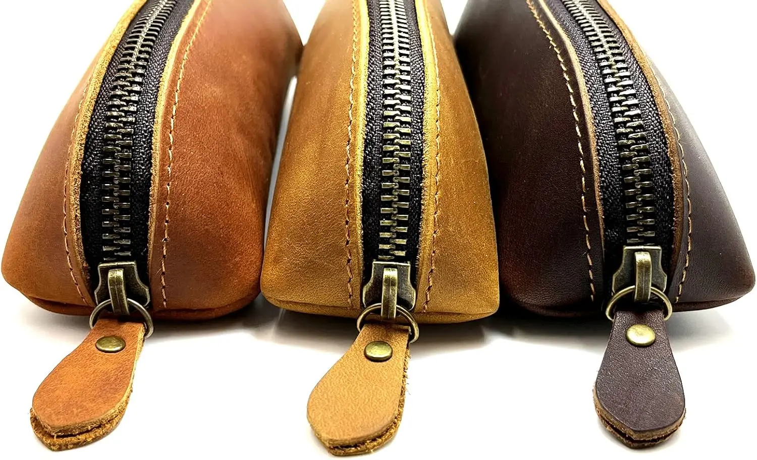 حافظة أقلام جلدية حقيبة أقلام رصاص مع حامل أقلام بسحاب مصنوع يدويًا من الجلد الطبيعي للرجال والنساء ورجال الأعمال والمكتب المنزلي