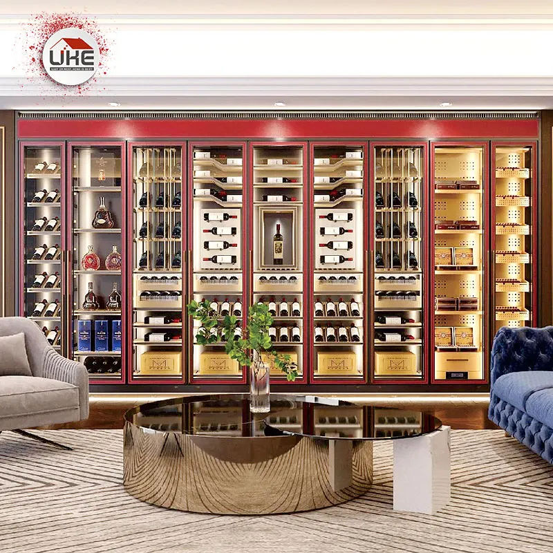 

Temperature Wine Cabinet With Led Lights Stainless Steel Whiskey Wine Bar Shelf Kitchen Storage Wine Rack