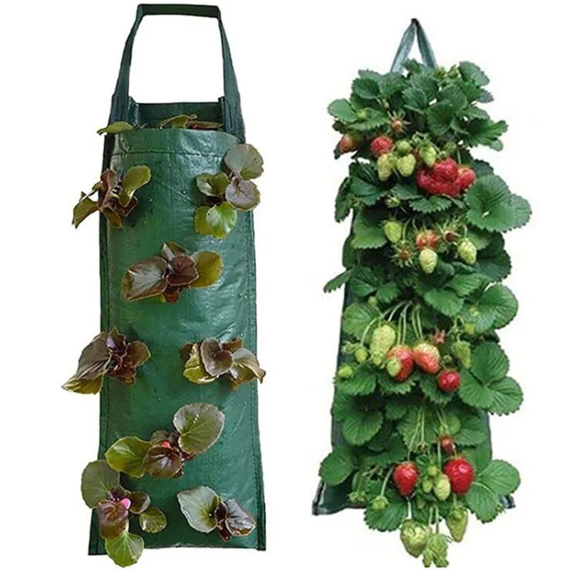 4 12 pockets Fabric Strawberry Plant grow Pot wall hanging growing flower Bags planting vertical Garden tools for greenhouse