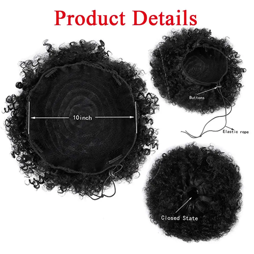 Short Afro Puff Synthetic Hair Bun Chignon Hairpiece For Women Drawstring Ponytail Kinky Curly Tail Clip Hair Extensions 10inch