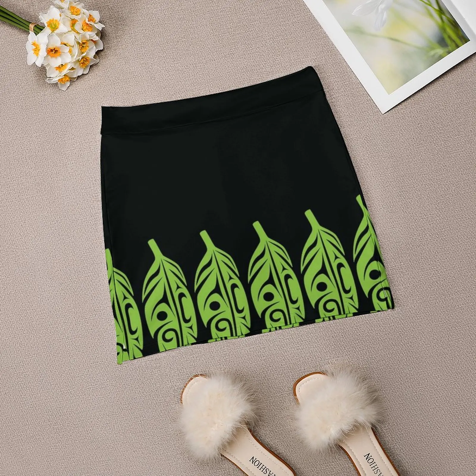 Veren-Lime Groen Op Zwarte Vrouwen Rok Met Verbergen Pocket Tennis Rok Golf Rokken Badminton Rokken Running Rokken veren