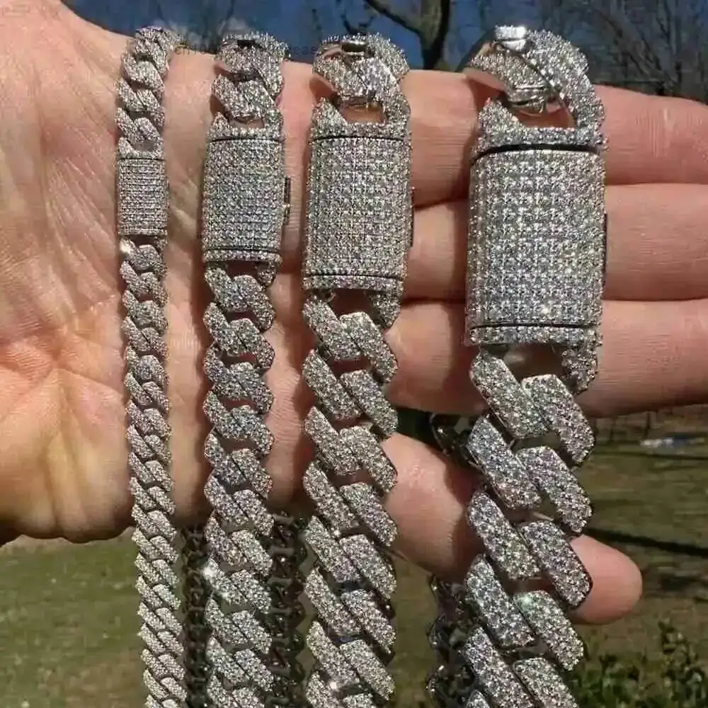 

Роскошное ожерелье из мсанита в стиле хип-хоп, квадратное 2 ряда, стерлинговое серебро 925 пробы, 8-20 мм, зубец Iced Out, Vvs, муассанит, кубинская цепочка