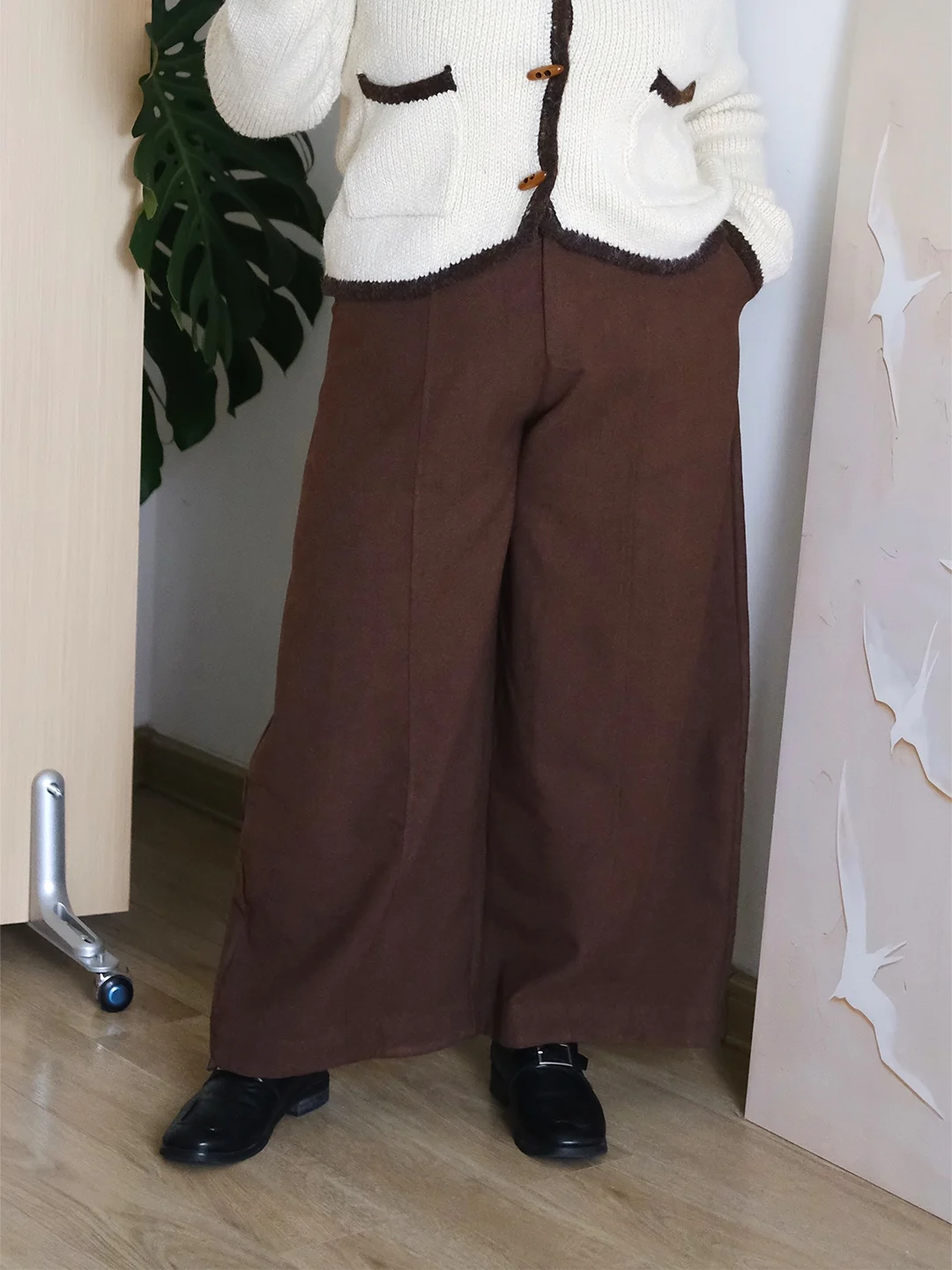 

Широкие брюки Zooobaby с высокой талией, винтажные шерстяные брюки в корейском стиле для женщин, осенне-зимняя повседневная одежда