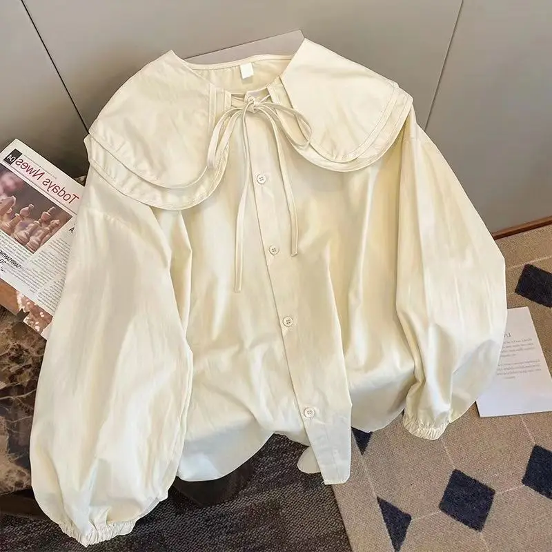 

2024 Women Spring Autumn New Student Long Sleeve Shirts Female Loose Solid Color Shirt Ladies Casual Single-breasted Blouses J86