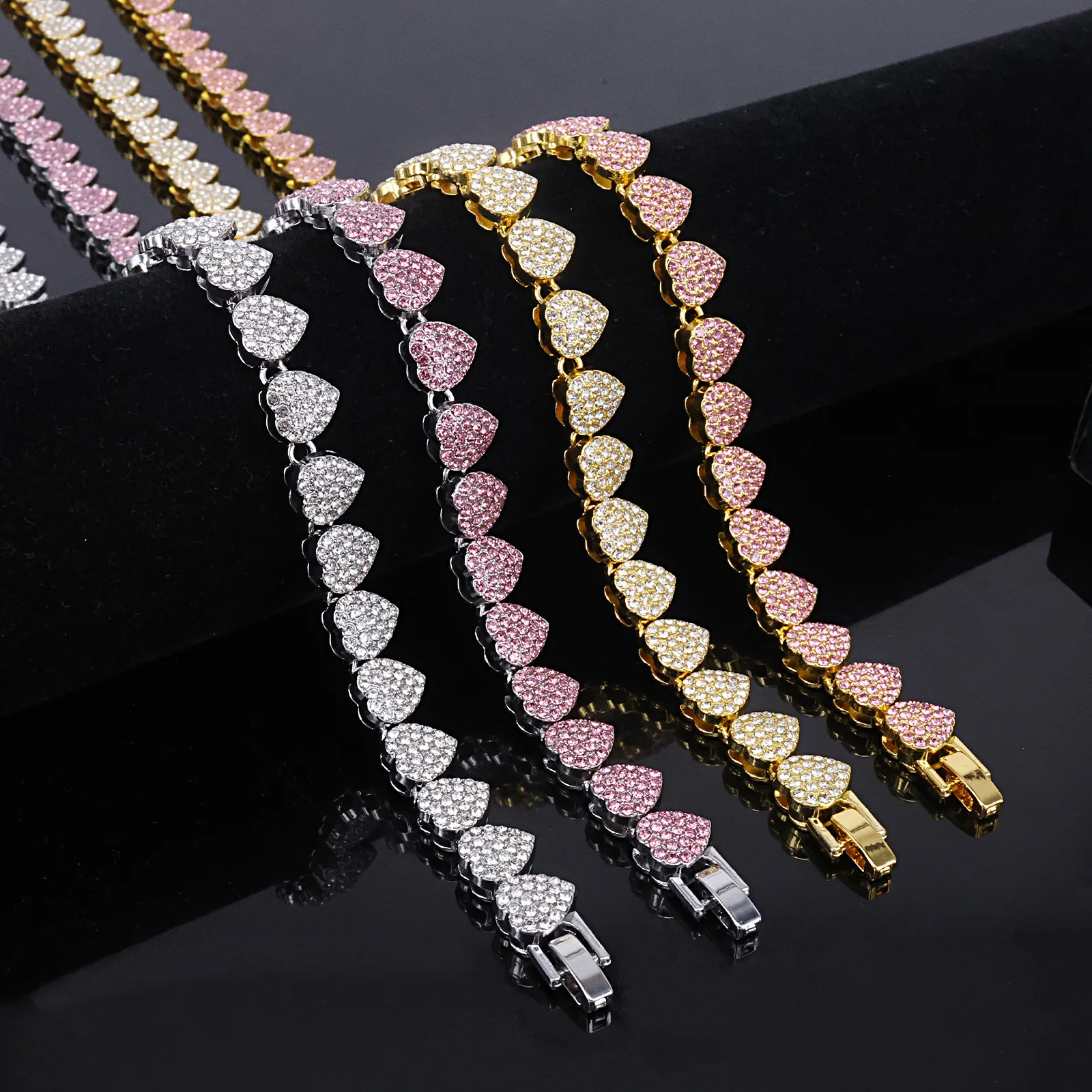 Hip Hop Heart Shape Cubin Chain Necklace Gold/Silver Color Necklace For Men Women Full Zircon Out Men Women Jewelry