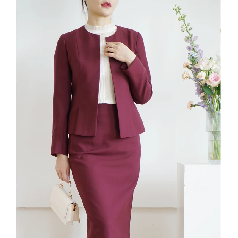 

Exquisite Woolen Suit round Ne ort Jaet Wrap around Skirt One Step Wedding Dr for Happy Mothers TZ52 Faion Set