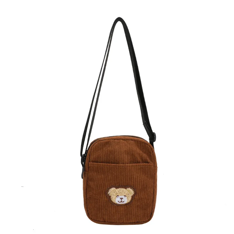 Corduroy Single Shoulder Crossbody bag is Versatile for Outdoor Travel Fashionable and Fresh And cute Little Bear for Students