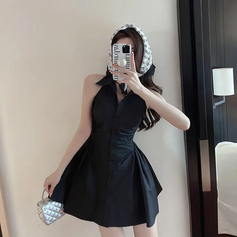 Sleeveless Dress for Women Elegant Classic Black Pure All-match Slim Fit Summer Korean Fashion Style Sweet Casual Basic Ladies