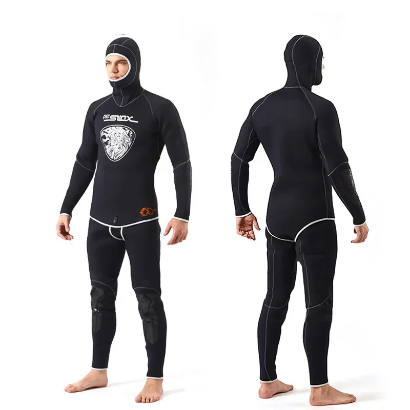 SLINX 5MM Diving Suit Long Sleeve Warmth Sunblock Surf Wetsuit with Headgear Men's Sportswear Jakcet or Pants Separate Sell