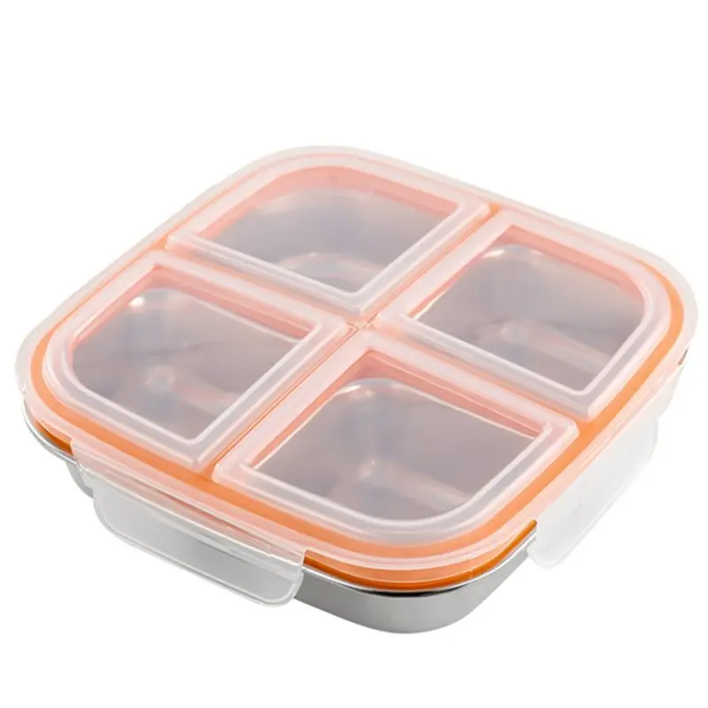 

SYW-Stainless Steel 4-Compartment Bento Box For Kids& Adults, Leak-Proof Snack Containers Ideal For Meal Prep& Travel
