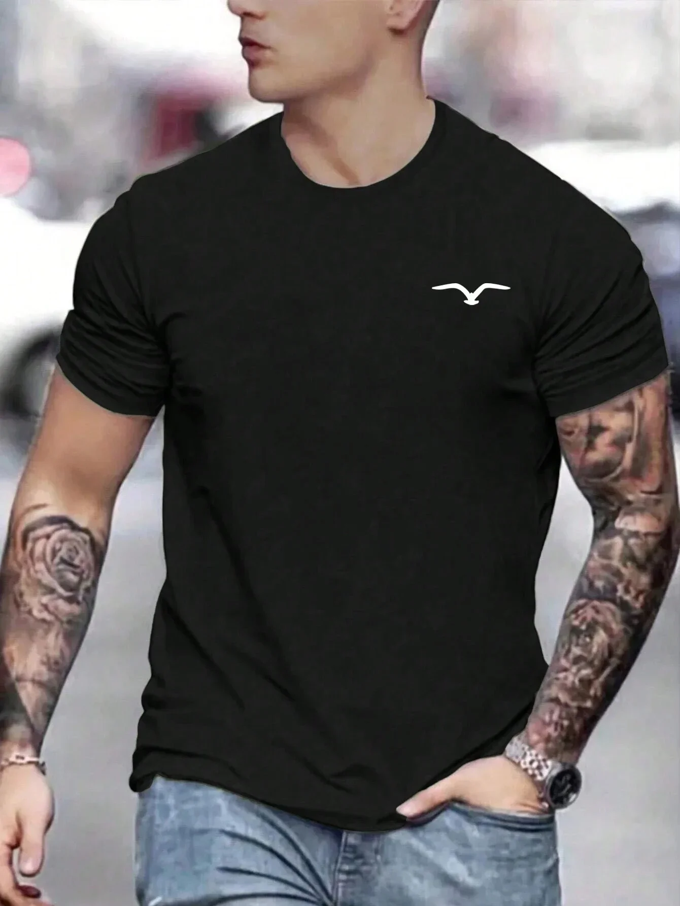 

2025 Men's 100% cotton summer loose and comfortable Bird Graphic printed slim fit casual sports round neck short sleeved T-shirt