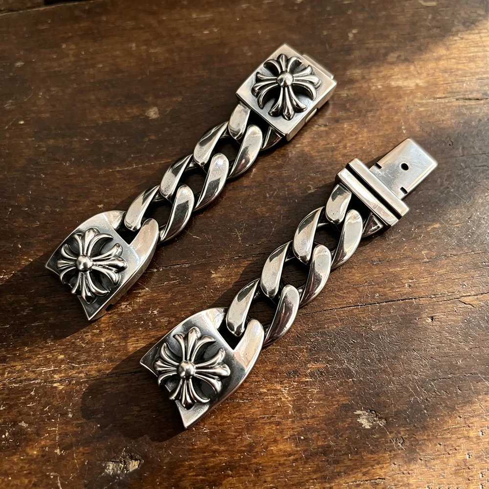 Retro Fashionable Cross Pattern Lock Watch Chain Couple Matching Personality Versatile Smooth Surface Style Accessory