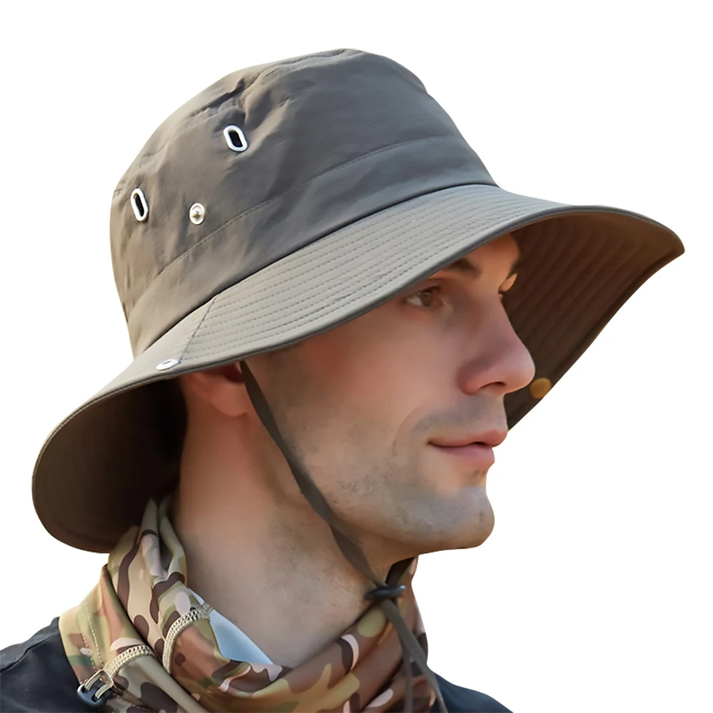 

Men's Summer Adjustable Fishing Hat Sun Protection Hiking Cap Outdoor Fisherman Headgear Wide Brim Bucket Chapeau Drop Ship New