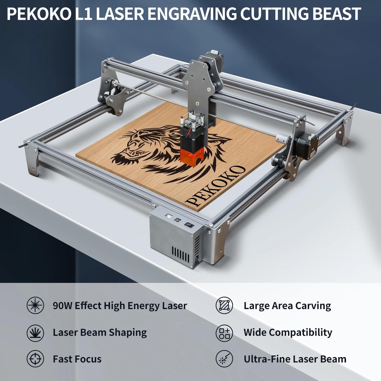 PEKOKO L1 Laser Engraving Machine 90W Effect High Precision CNC Laser Cutter and Engraver Machine, Deep Cutting for wood