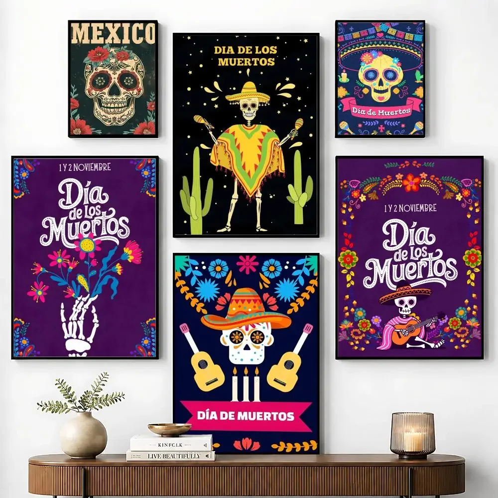 Día de los Muertos Mexicano Poster Perfect Sticker Self Adhesive for Office Home Theater Wall Art Decor Fancy Gift
