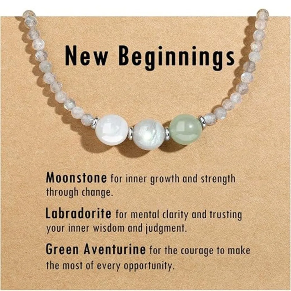 Natural Gemstone Crystal Necklace Anxiety Relief Triple Protection Beaded Choker New Beginnings Healthy Pregnancy