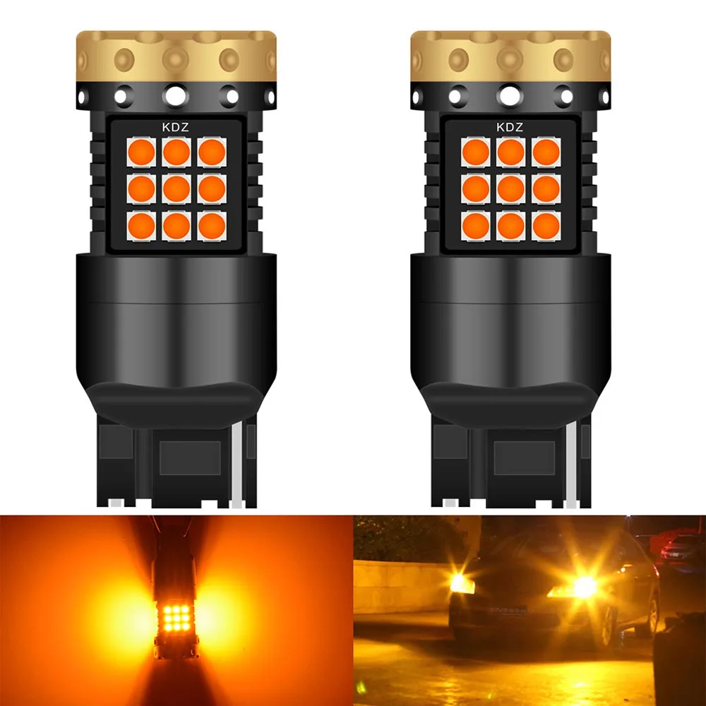 2Pcs No Hyper Flash T20 7440 LED Canbus W21W WY21W 7440NA LED Turn Signal Light Bulbs Error Free 3030SMD Chips Car Lamp Amber
