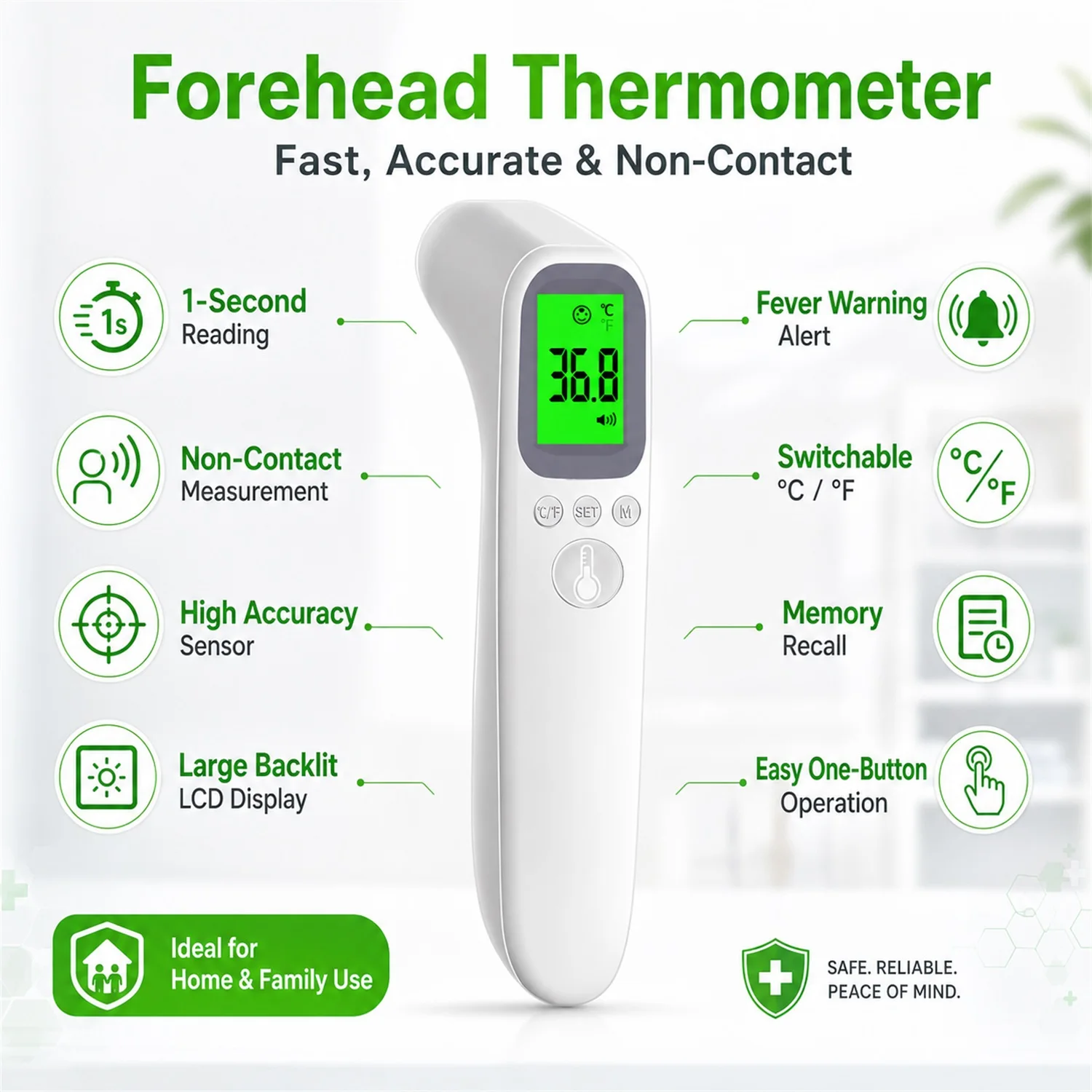 Backlit Medical Forehead Thermometer Digital IR Human Body Temperature Meter Non-contact Baby Adult Fever Thermometer