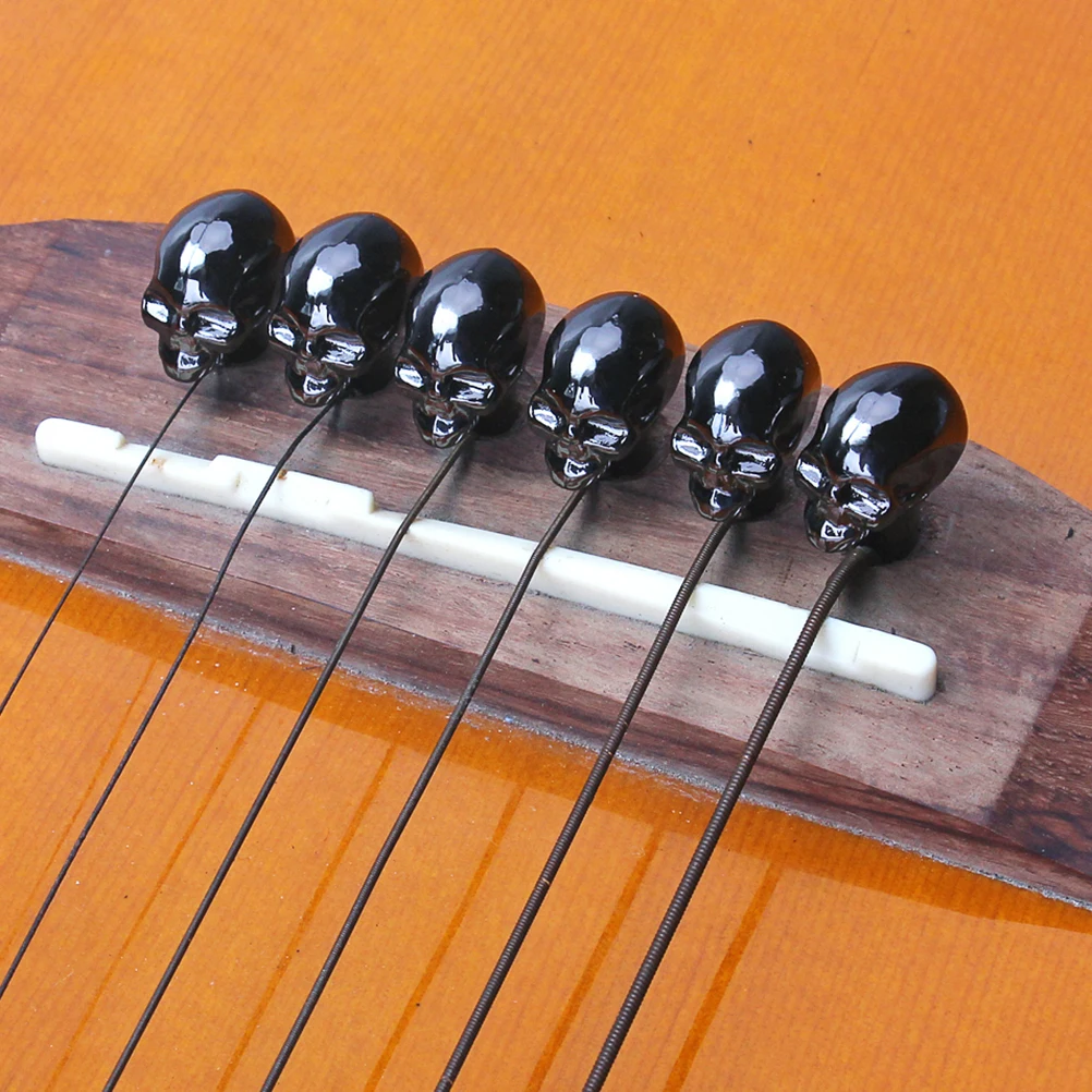 

6Pcs Zinc Alloy Skull Head Bridge Pins Black for Acoustic Guitar Mandolin Replacement Accessories Improve Sound Quality Unique