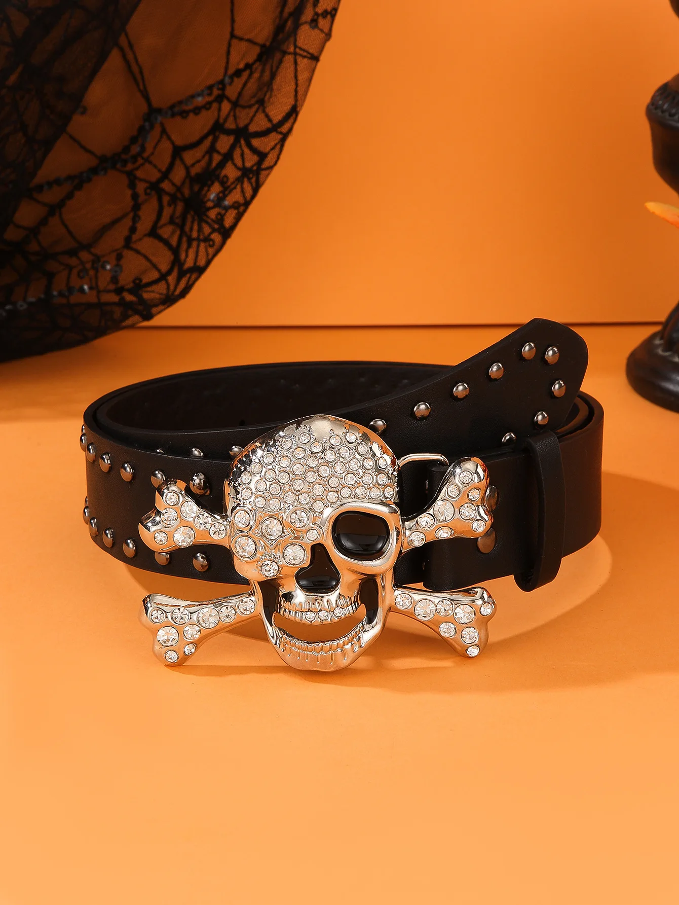 Y2K Belts Rhinestone Dark Skull Head Women Belt Western Denim Shiny Rivet Design Artificial Diamond Belt Hip Hop Punk Y2k Belt