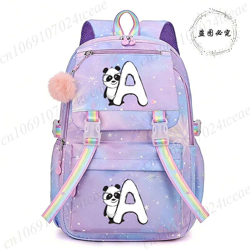

Panda Alphabet A~Z Print Anime Backpacks Casual Nylon Cute Kawaii Daypack Fashion Schoolbag Women Girl Casual Travel Knapsack
