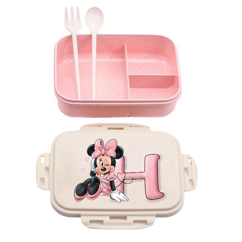 

Minnie Mouse Portable Lunch Box Cartoon Letter Student School Office Plastic Bento Box Dinnerware Picnic Food Fruit Container