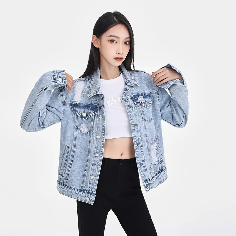 Leichte Jeans blaue Jeans jacke Frühling Herbst Damen jacke Langarm lose Mantel Mantel Knopf Outwear Jeans Jacken