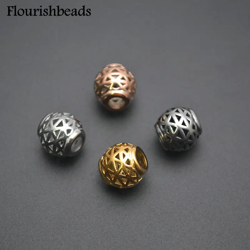 

20pc Anti-fading 4mm big hole Stainless Steel Howllow Out Mesh Metal Barrel Tube Loose Beads Jewelry Findings