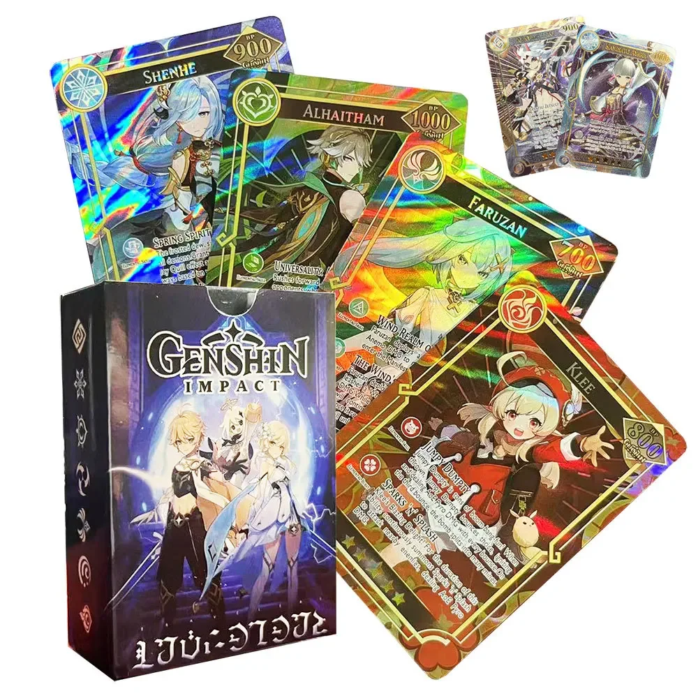 60pcs/set New Flash Cards Genshin Impact Casual Board Game English Anime Cartoon Collection Card Children's Toys Gifts