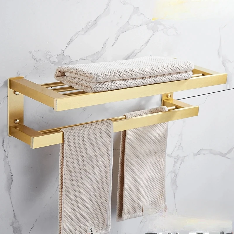 Black/Gold Bathroom Hardware 304 Stainless Steel Towel Rack Wall Mount Holder Shelf Bathroom Accessories Sleek Storage