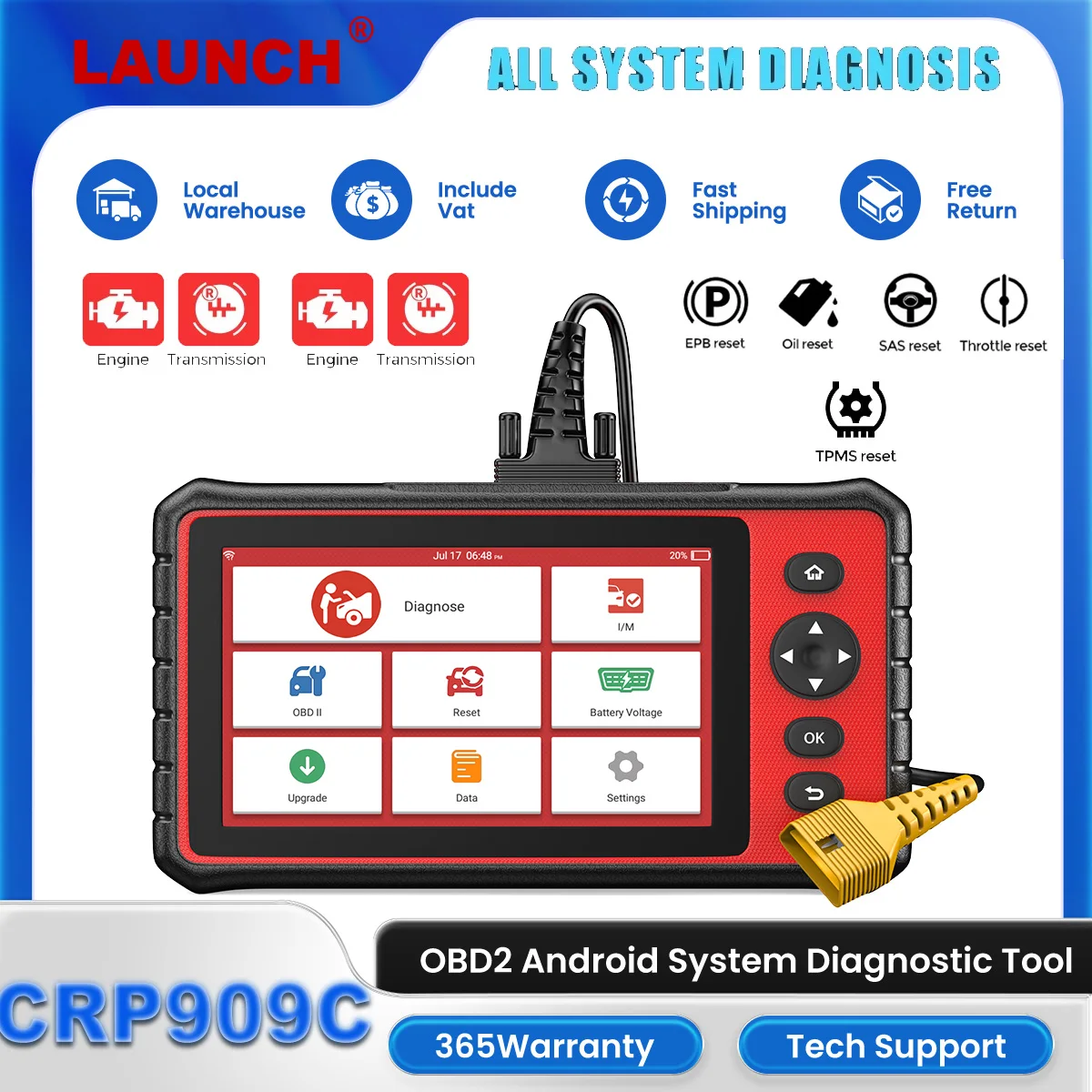 

LAUNCH X431 CRP909C Professional Automotive Full System OBD2 Diagnostic Scanner TPMS EPB DPF ABS for Car Diagnosis Scan Tester