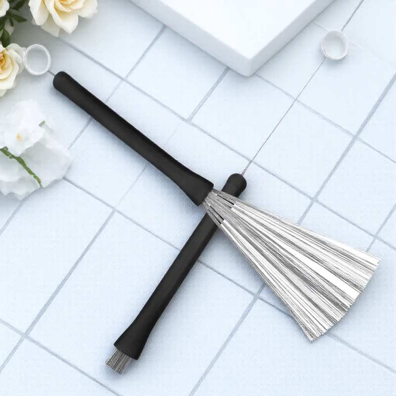 

2pcs Retractable Loop End Steel Wire Drum Brushes 320Mm Full Length 130Mm Wire Rubber Handle For Light Playing Drum Accessory