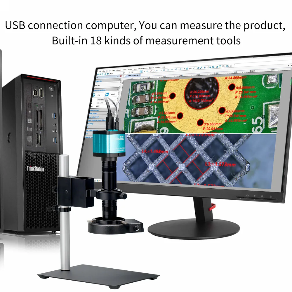 Przemysłowa cyfrowy mikroskop z aparatem wideo 48MP 4K 2K 1080P HDMI USB VGA 8-215X Zoom C mocowanie obiektywu do naprawy lutowania PCB
