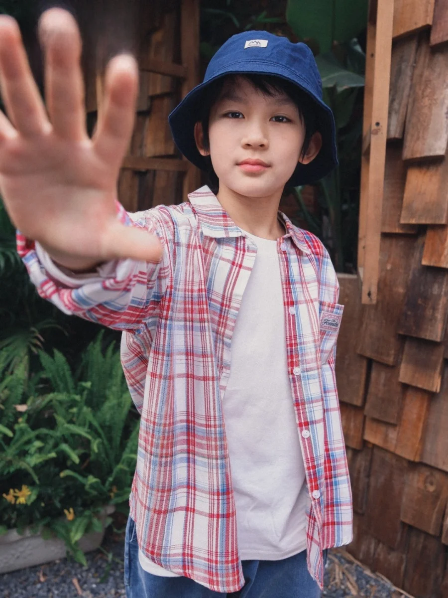 Facec Mountain Series Contrast Color Plaid Retro Boys' Cotton Shirt Loose Fit Spring Autumn New Style Pure Cotton mid Large C...
