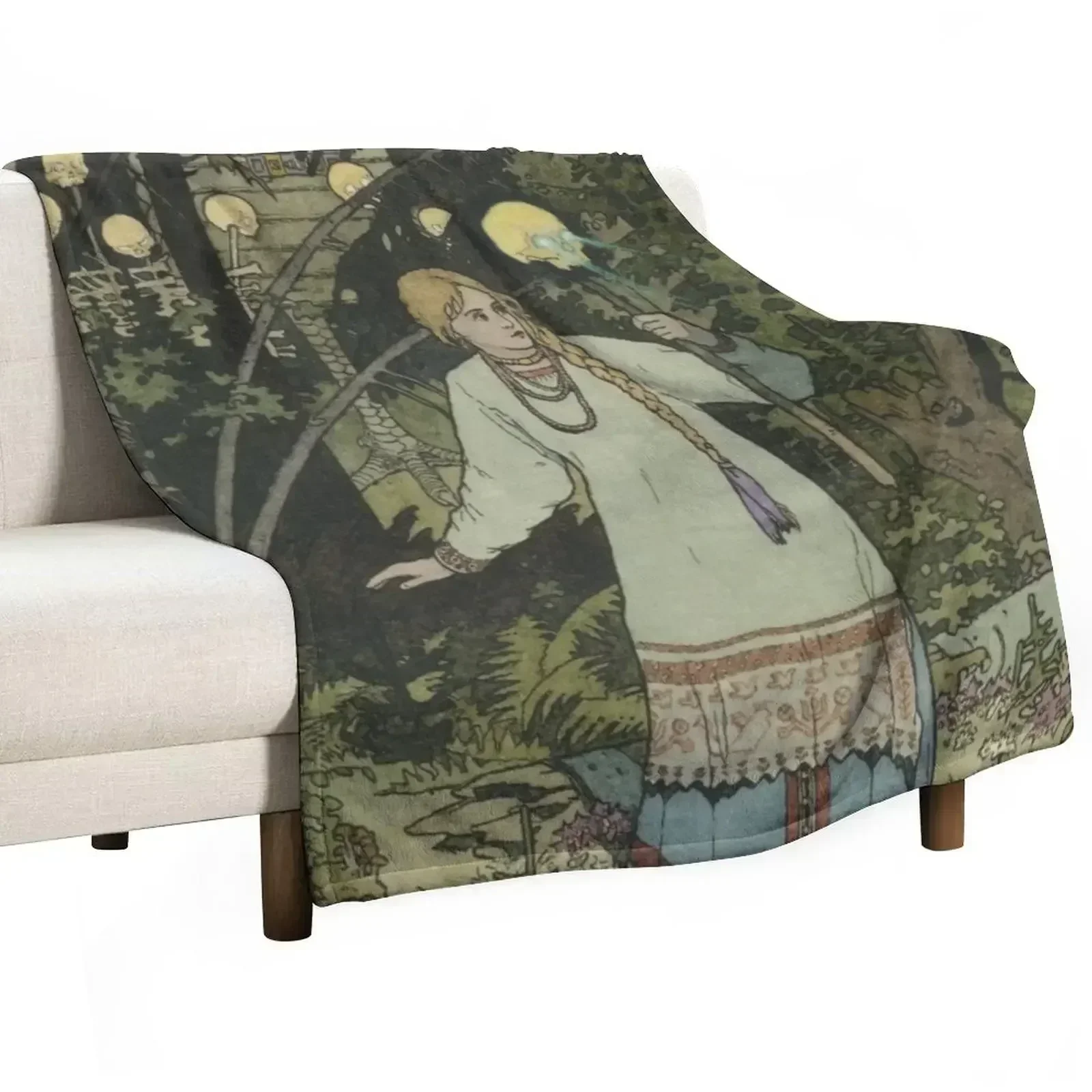 Vasilisa Taking the Skull with Burning Eyes Ivan Bilibin Throw Blanket Beach Soft Big Loose Flannel for winter Blankets