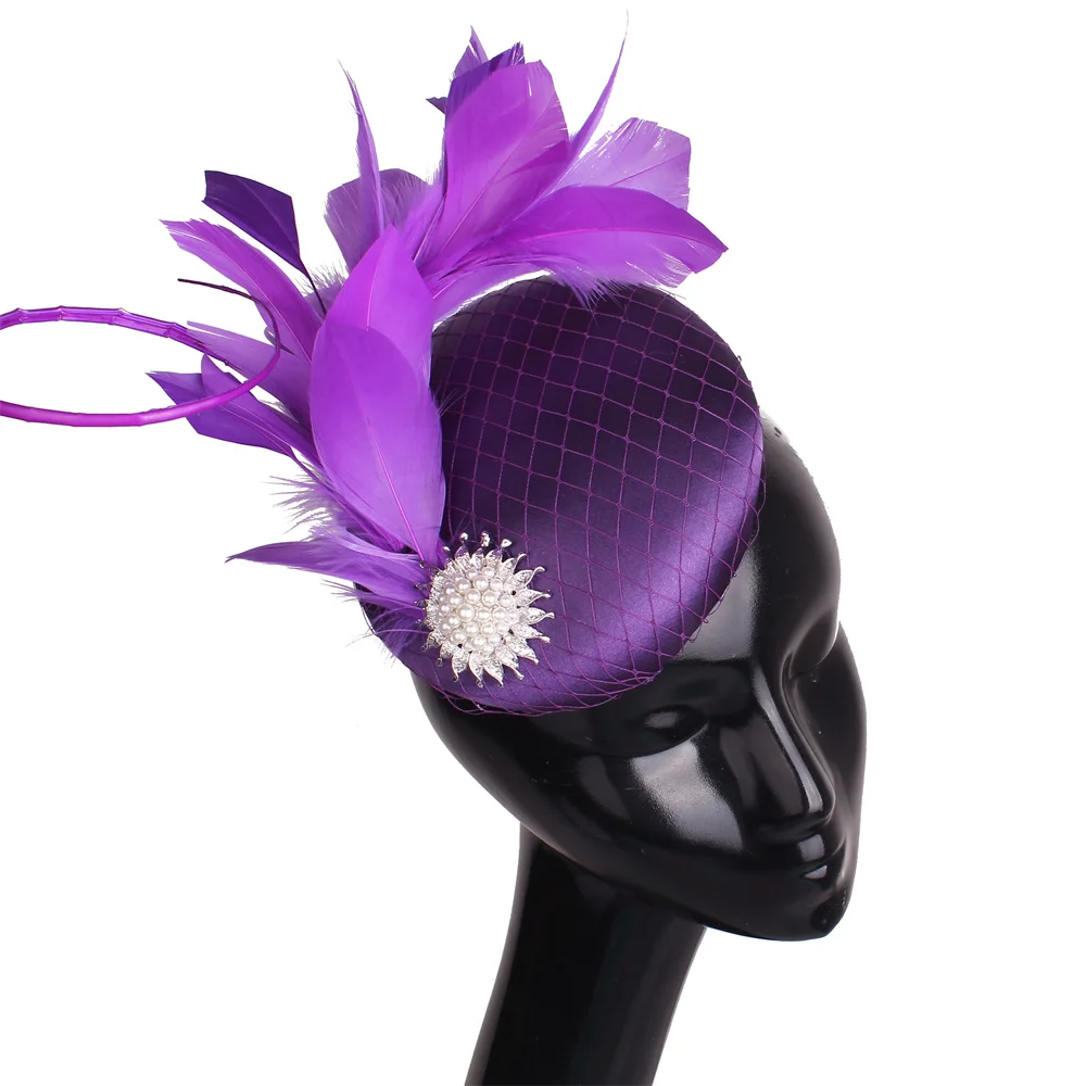 Magenta Satin Fascinator Hair Hat With Soft Feather Details Ladies Millinery Headpiece For Bridal Wedding Evening Party Church F