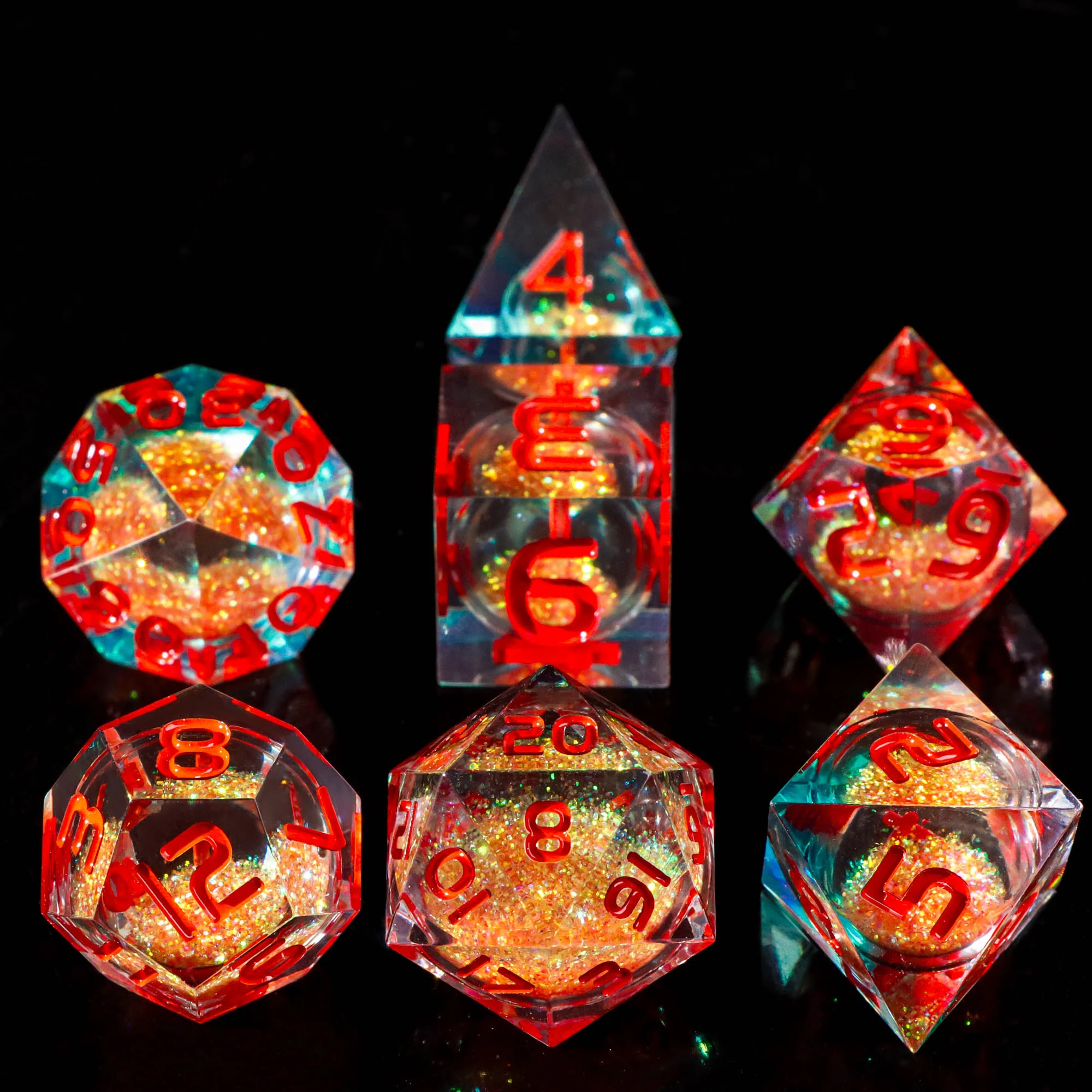 مجموعة نرد متعدد السطوح سائل متعدد السطوح، رمال متحركة، نردات راتينج مصنوعة يدويًا للزنزانات والتنينات، ألعاب طاولة RPG MTG