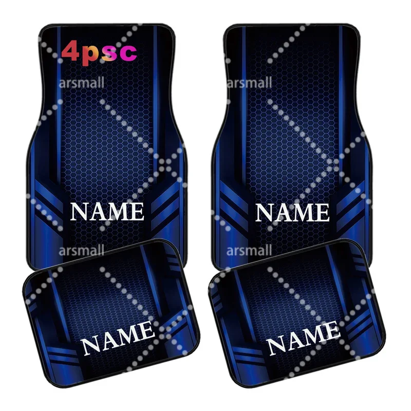 Set Of Four Personalized Car Floor Mats Featuring A Blue And Black Mechanical Design - Easy To Maintain Car Interior Additions -