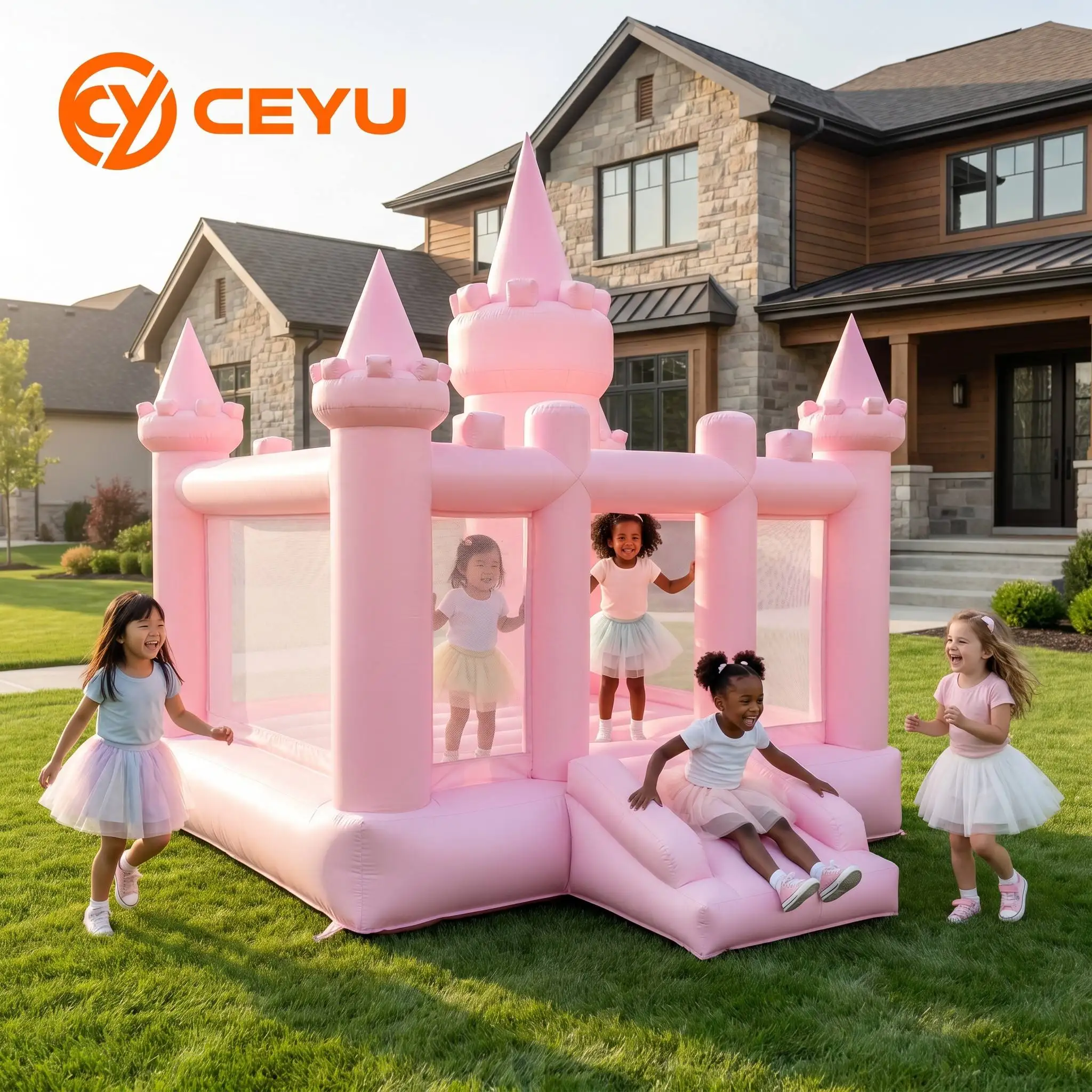 Commercial Factory Price Outdoor Backyard Pink Princess Inflatable Bouncy Castle for Wedding Kids Bounce House Playgroundgloball