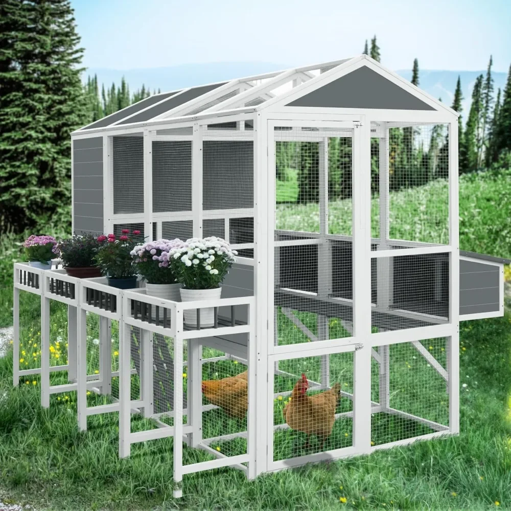 Chicken Coop, Outdoor Chicken Coop, Wooden Walk-In Coop with Pull-Out Tray, Garden Backyard Chickens Coops