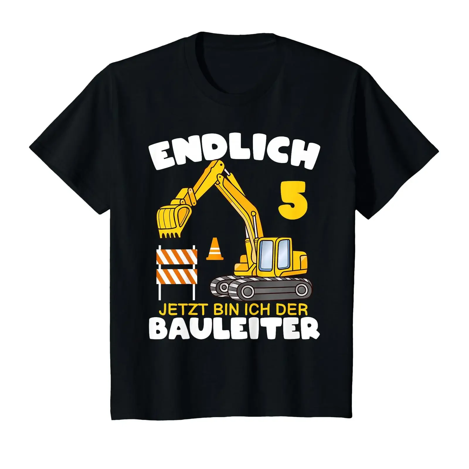 Finally a 5th birthday Excavator shirt construction manager T vintage Washed Soft Breathable Slightly Casual Unisex graphic
