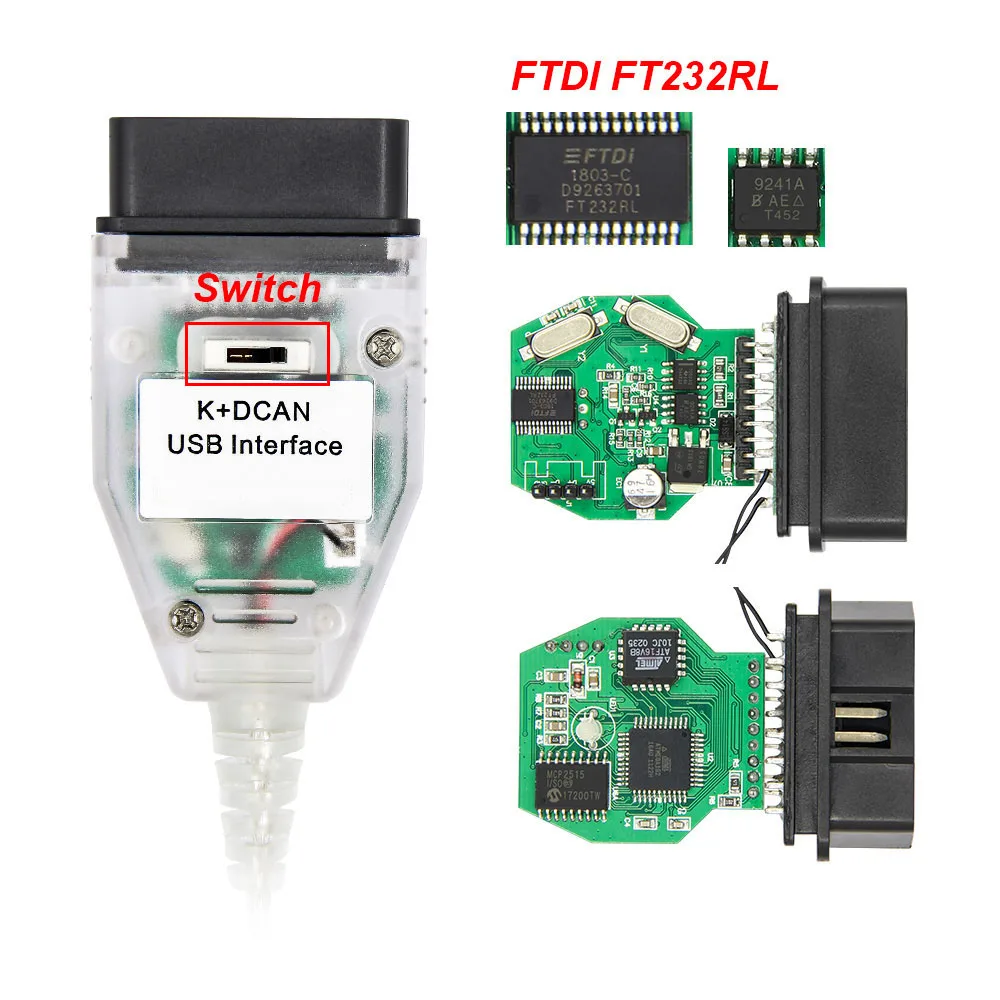 For BMW K CAN Auto Tool INPA K+DCAN With Switch FTDI FT232RL Full Chip OBD2 Scanner USB Diagnostic Cable